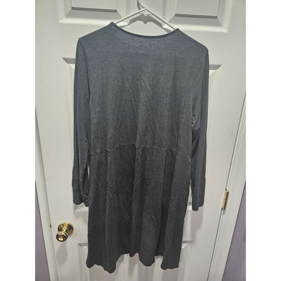 Pure Jill Gray Dipped Hem Swing Dress Long Sleeve Soft Knit L Minimalist - Picture 3 of 5